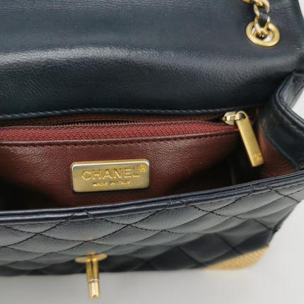 Chanel Rock The Corner Mini Flap Bag Navy Calfskin Leather Gold Hardware Corners 2017-18