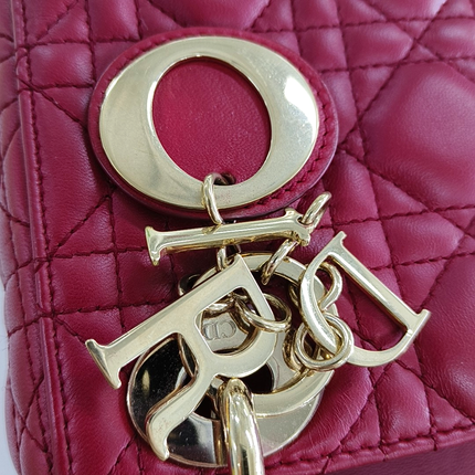 Lady Dior Mini Red Lambskin Leather Gold HW Chain Strap