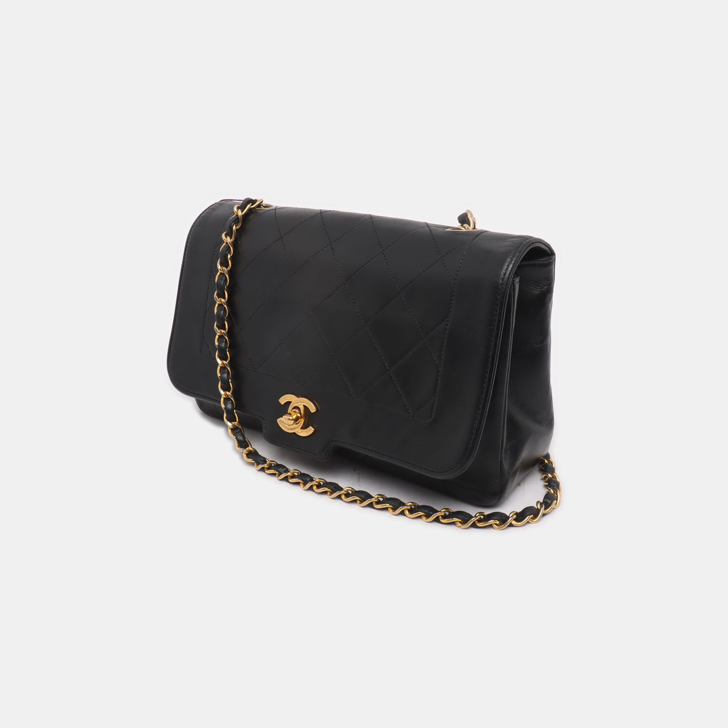 Chanel Diana CC Flap Bag Medium Vintage Black Lambskin Leather with 24k Gold HW, 1991-1994