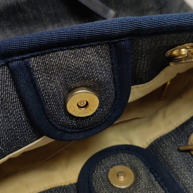 Chanel North South Deauville Tote Small Navy Denim Top Handle Shoulder Bag, 2012-2013
