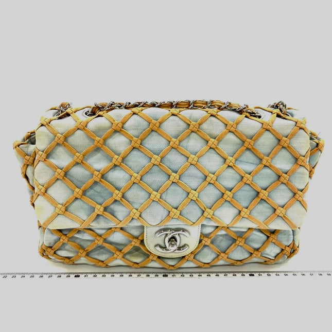 Chanel Jumbo Canebiers Net Knots Flap Blue Denim