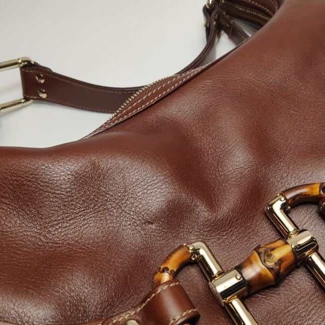 Gucci Bamboo Amalfi Hobo Horsebit Shoulder Bag Brown Leather