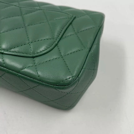Chanel Classic Flap Mini 2019 Green Lambskin Leather Silver Hardware