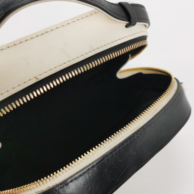 Chanel White and Black Small Crumpled Calfskin Vanity Case Crossbody Bag
