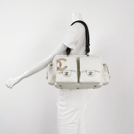 Chanel Cambon Multi-pocket Ligne Reporter Bag Large White Calfskin Leather