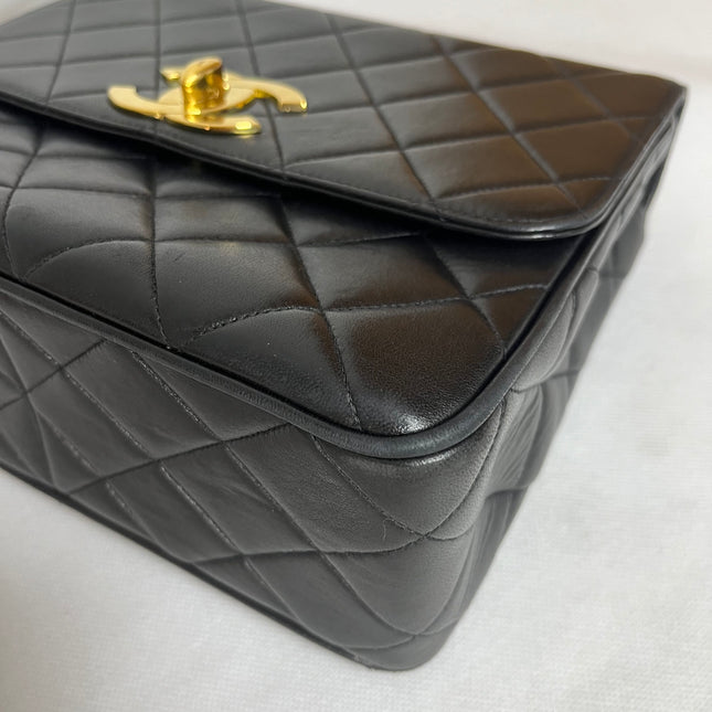 Chanel Vintage Flap Bag Medium Black Lambskin Leather Mega CC Gold Hardwarei