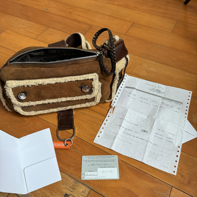 Dior Flight Medium Shoulder Bag Tan Brown Shearling
