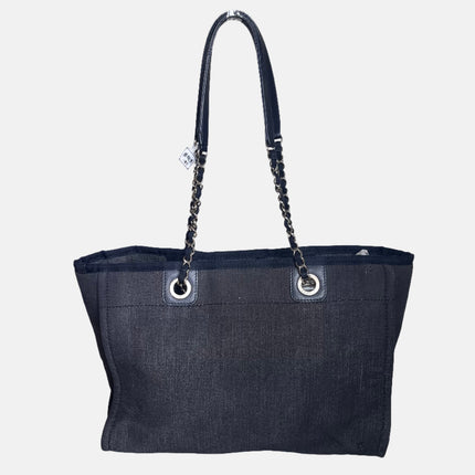 Sold Chanel Deauville Tote 2016 Medium Navy Denim Top Handle Shoulder Bag