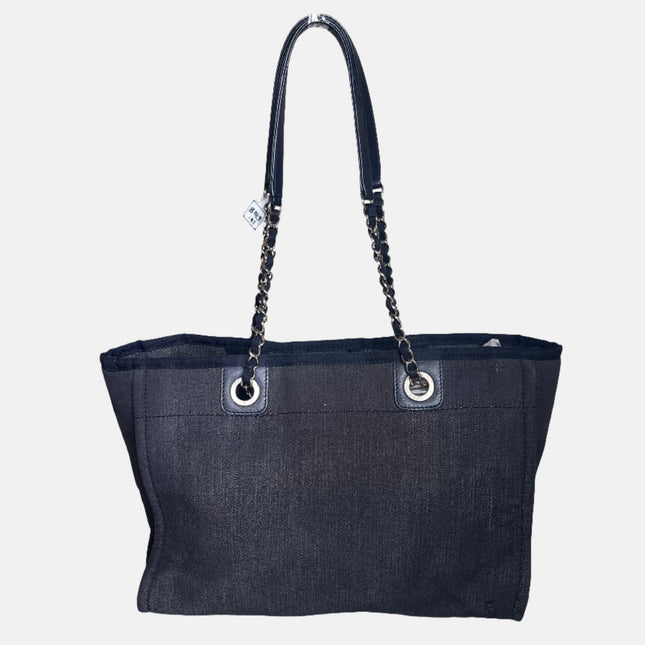 Sold Chanel Deauville Tote 2016 Medium Navy Denim Top Handle Shoulder Bag