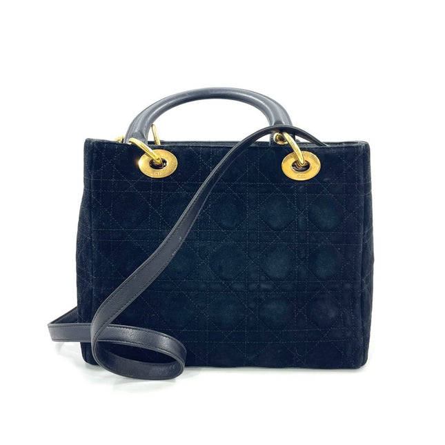 Lady Dior Vintage Medium Black Suede Leather Gold Hardware 1997