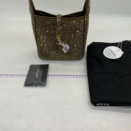 Yves Saint Laurent YSL Le 5 A 7 Hobo Mini Brown Silk Crystals Shoulder Bag