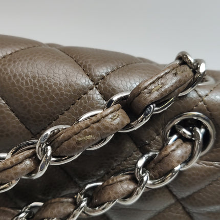 Chanel Classic Flap Jumbo 2012 Coffee Brown Caviar Leather Double Flap Silver Hardware