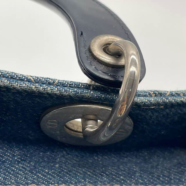 Lady Dior Vintage Medium Navy Blue Jeans Silver Hardware