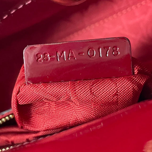 Lady Dior Mini Handbag Burgundy Red Patent Leather Gold-tone Chain Strap