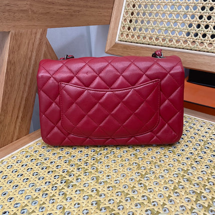 Chanel Classic Flap Mini 2014 Red Lambskin Leather Silver Hardwarei
