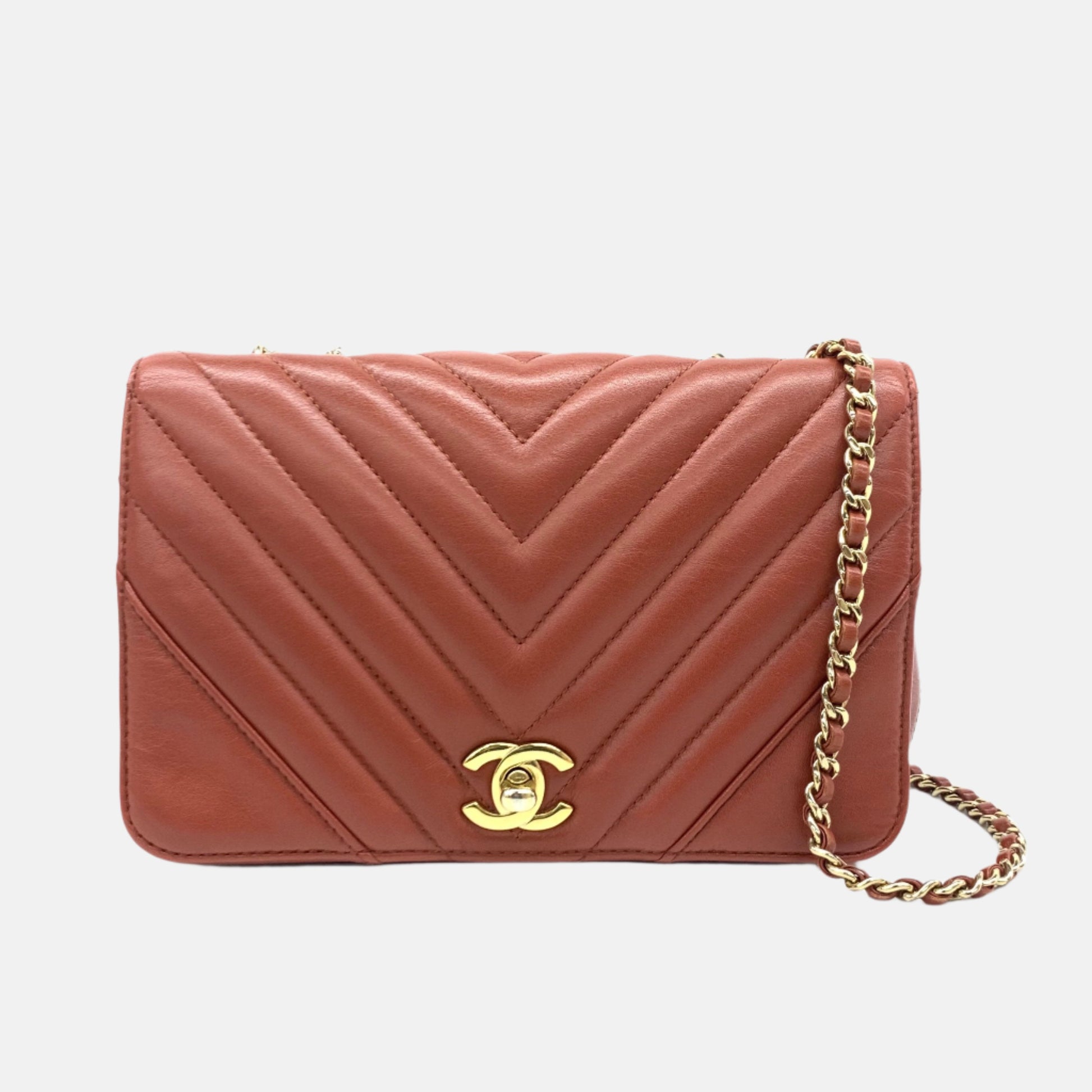 Chanel Classic Flap Rectangular Mini Crossbody Bag Chevron Quilted Calfskin Leather Red-Luxbags