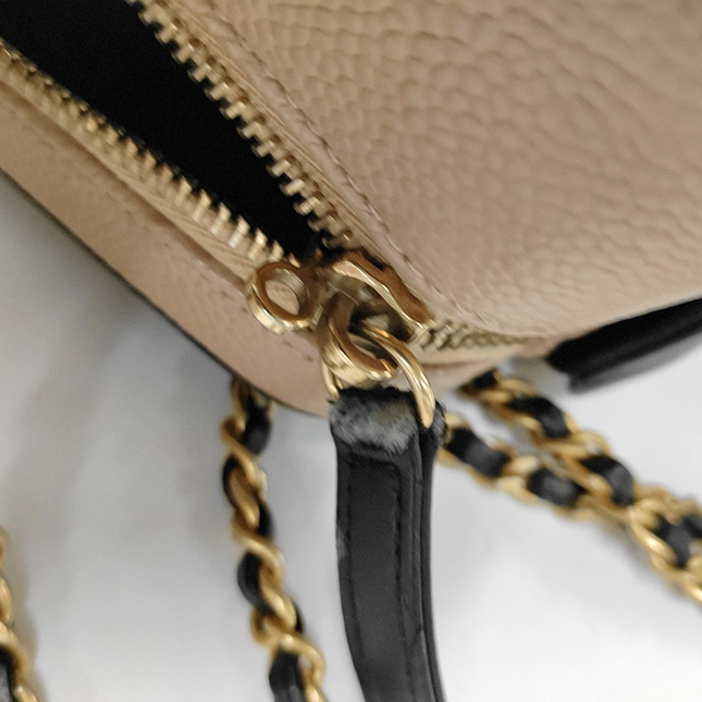 Chanel Filigree Mini Vanity Case Caviar Leather Beige with Black Trim, 2018-2019