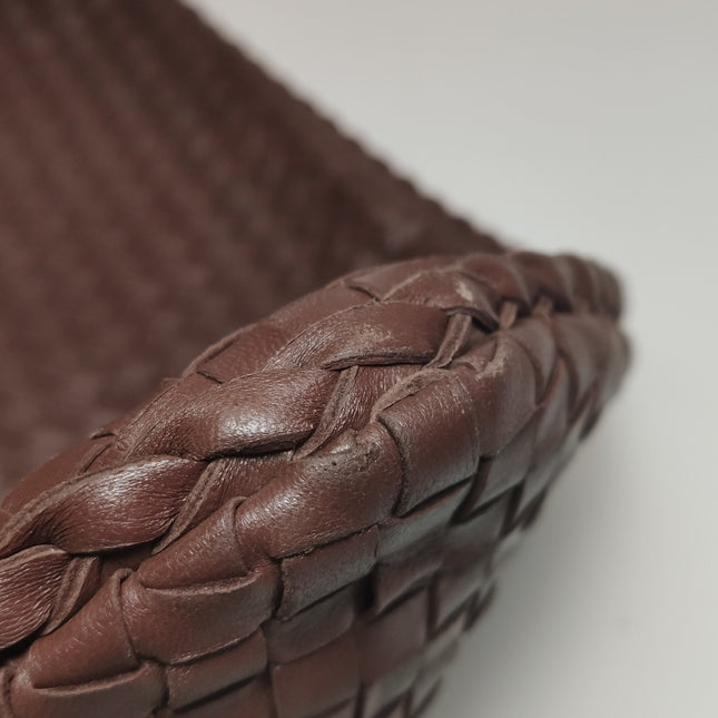 Bottega Veneta Veneta Hobo Intrecciato Chocolate Brown Medium Lambskin Leather 45cm