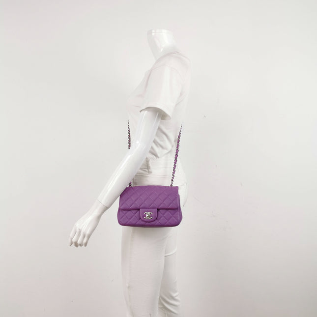 Chanel Classic Flap Mini Purple Lambskin Leather Silver Hardware