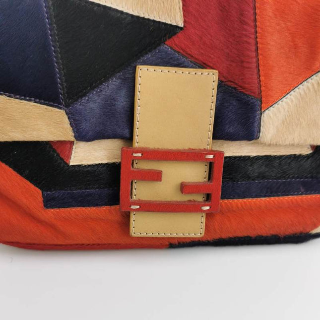 Sold Fendi Baguette Pony-style Calfskin Leather Multicolor Abstract Geometric Patchwork