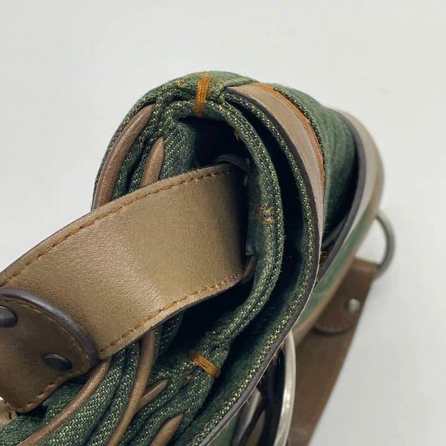 Dior Vintage Gaucho Large Green Denim Brown Leather Crossbody Bag
