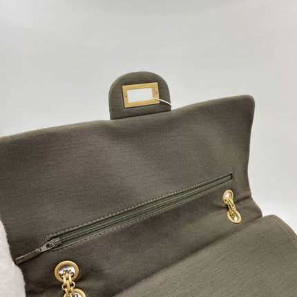 Chanel 2.55 Double Flap Bag 2009 Jumbo Khaki Green Cloth with Gold Hardware