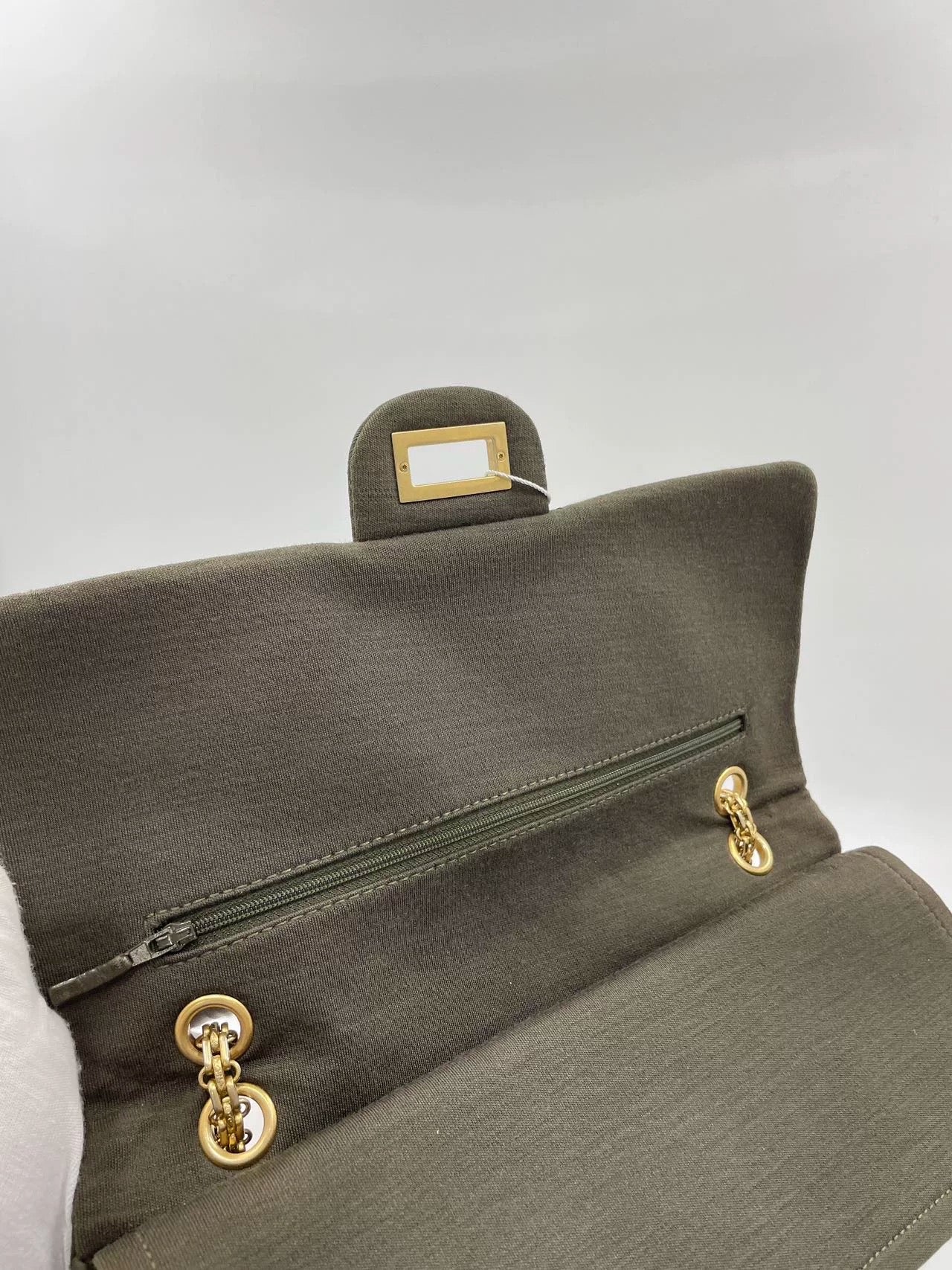 Chanel 2.55 Double Flap Bag 2009 Jumbo Khaki Green Cloth with Gold Hardware