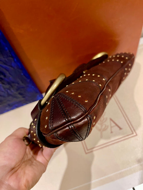 Sold Gucci Horsebit 1955 Chain Suede leather bag in Burgundy with gold studs
