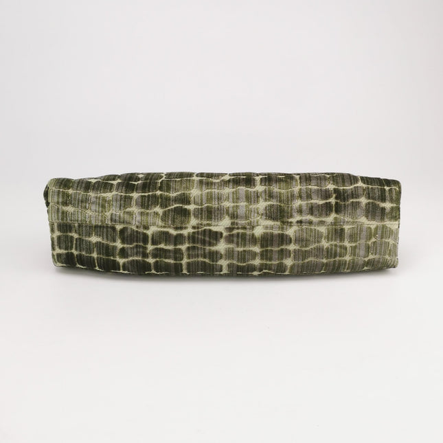 Gucci Crocodile-Pattern Green Velvet Jacquard Handbag Crystal Ribbon Chain Strap