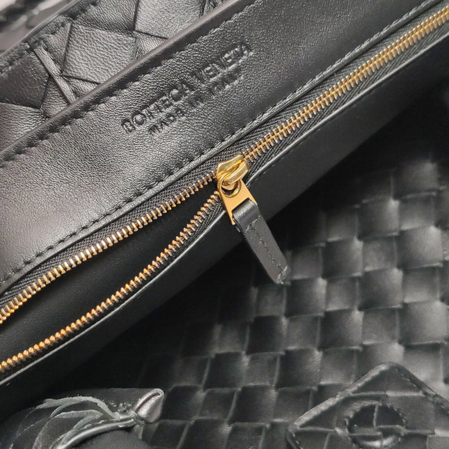 Bottega Veneta Andiamo Medium Black Intrecciato Leather Handbag