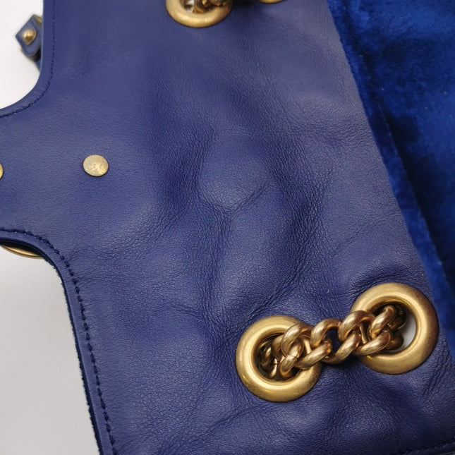Gucci Marmont Mini Flap Navy Velvet Handbag