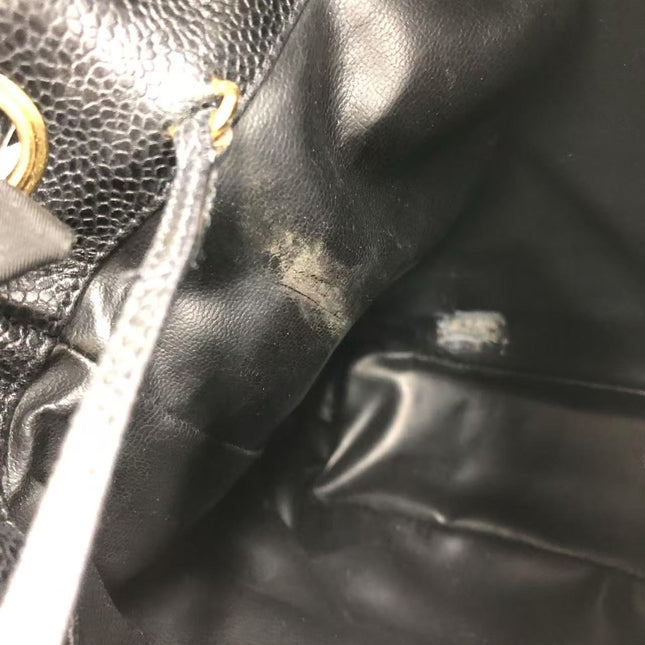 Chanel Vintage Mini Bucket Bag Black Caviar Leather Gold Logo, 1996-1997