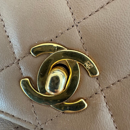 Chanel Classic Flap Mini Vintage Beige Lambskin Leather Adjustable Gold-tone Chain