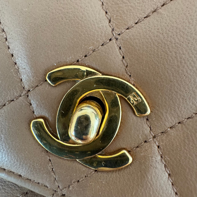 Chanel Classic Flap Mini Vintage Beige Lambskin Leather Adjustable Gold-tone Chain