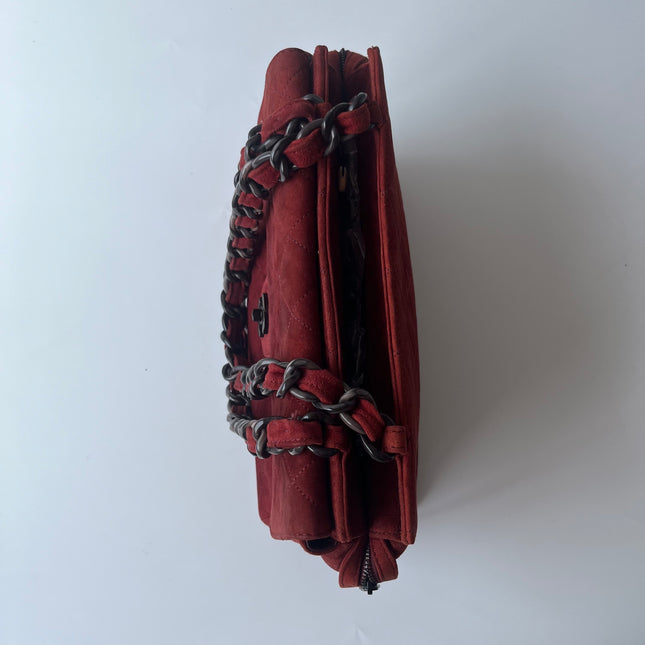 Sac fourre-tout Chanel Kelly Mini 1997-1999 en cuir suède rouge