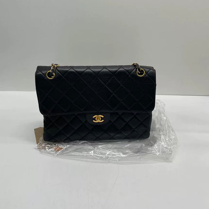 Chanel Jumbo Double Sided Classic Flap Black Lambskin Leather 24k Gold Hardware Handbag