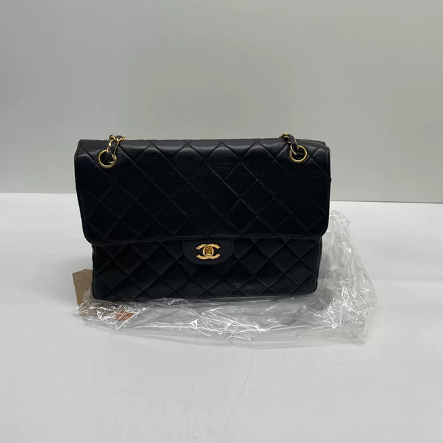 Chanel Jumbo Double Sided Classic Flap Black Lambskin Leather 24k Gold Hardware Handbag