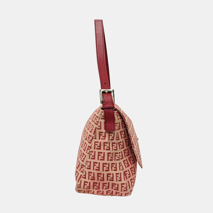 Fendi Mamma Baguette Red Classic Zucchino Monogram Shoulder Bag