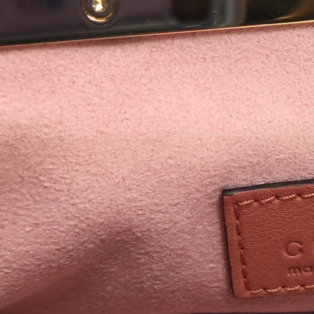 Gucci Crocodile-Pattern Pink Velvet Jacquard Medium Handbag Crystal Ribbon Chain Strap