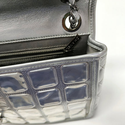 Chanel Ice Cube Chocolate Bar Classic Flap Metallic Silver PVC with Leather