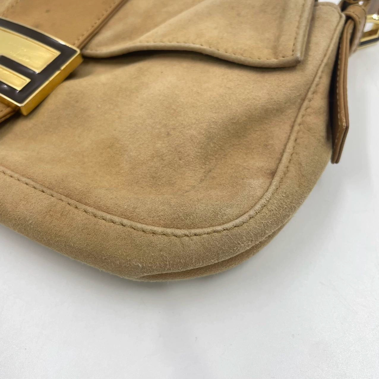 Fendi Baguette Light Camel Brown Suede Leather Shoulder Bag