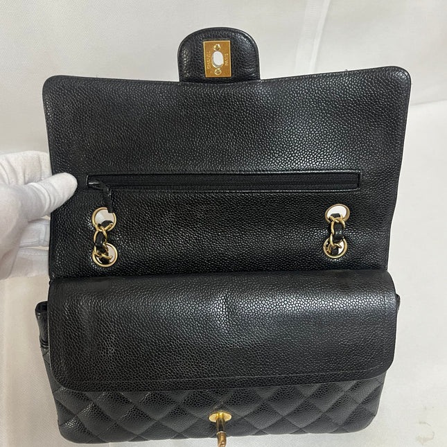 Chanel Classic Flap Medium Black Caviar Leather with 24k Gold Hardware, 2008