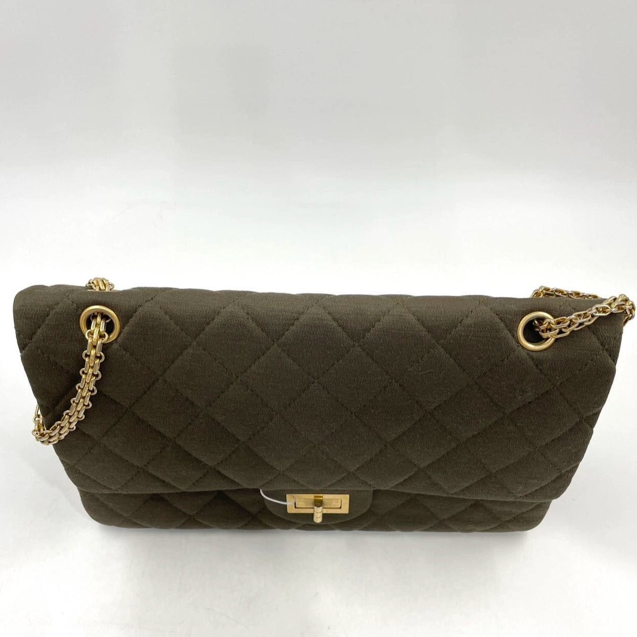 Chanel 2.55 Double Flap Bag 2009 Jumbo Khaki Green Cloth with Gold Hardware