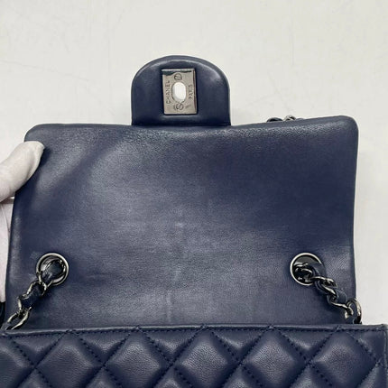 Chanel Classic Flap Mini 2014 Navy Lambskin Leather Silver Hardware