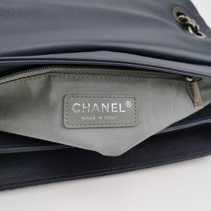 Chanel Large Single Flap Navy Calfskin Leather Cannage Stitch Silver Hardware 2012