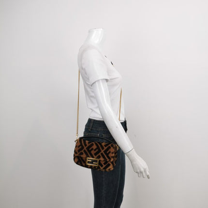 Fendi Baguette Mini Shearling Vitello Dolce Marco FF 1974 Tobacco Black Brown Zucca