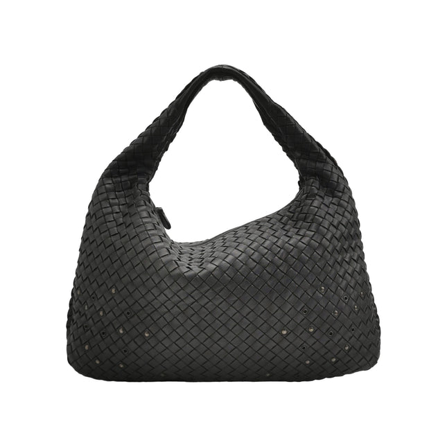 Bottega Veneta Intrecciato Hobo Bag Medium Black leather with Metal Studs 40cm-Luxbags