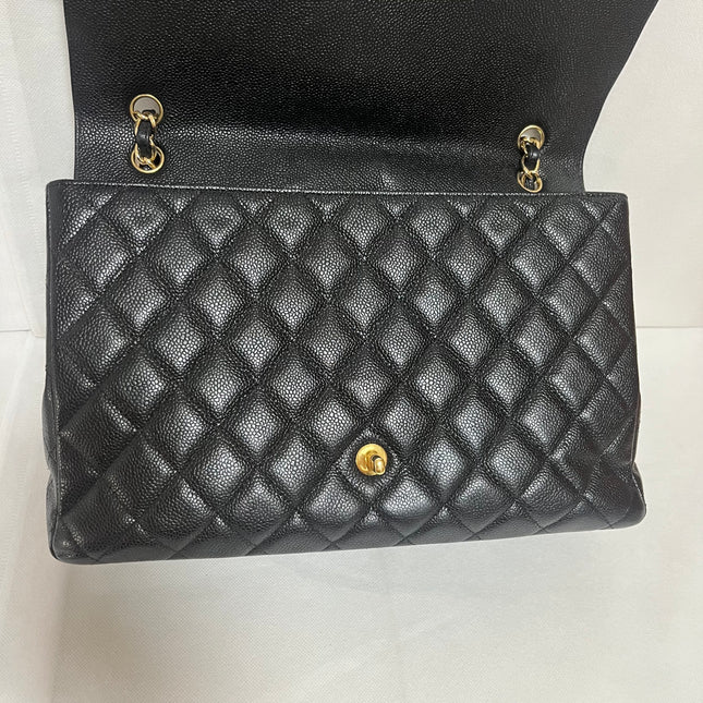 Chanel Classic Flap Maxi Black Caviar Leather Single Flap with Gold Hardware