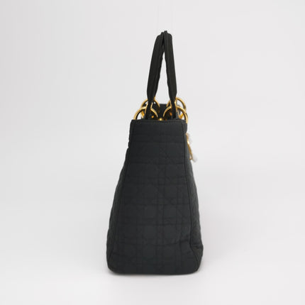 Lady Dior Vintage Medium Black Cloth with Yellow Gold-tone Hardware