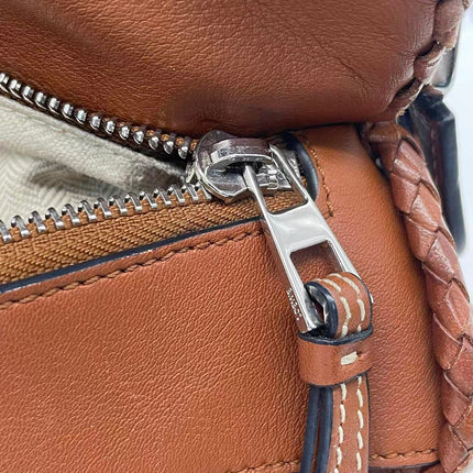 Loewe Puzzle Small Leather Woven Braided Tan Brown Crossbody Bag